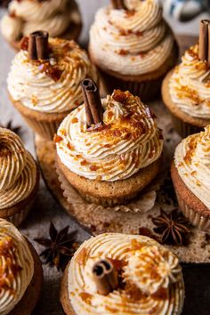 several cupcakes with cinnamon spice toppings on top