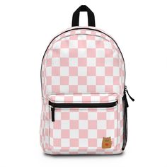 Be ready for school or play with this classic pink and white checked backpack featuring a cute brown cat.   With our roomy and durable backpack, you will! This bag is made from spun polyester and weights 1.3 lbs, just enough to be light, strong and long-lasting. Grab it, stow it, throw it onto the seat next to you, this backpack can take it, and so will you, wherever you go! .: 100% polyester .: Lightweight and waterproof .: Adjustable shoulder straps .: Blank name tag sewn inside .: NB! Size va Cute Brown Cat, Cute Cat Kawaii, Pink And White Checkered, Kawaii School, Backpack For School, Durable Backpack, Girls Backpack, Cat Kawaii, Back To School Backpacks