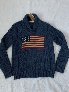 ad eBay - Find many great new & used options and get the best deals for BNWT Mens Polo Ralph Lauren Aran-Knit American Flag Shawl Neck Jumper RRP £349 S at the best online prices at eBay! Free shipping for many products! Aran Knit, Embroidered Stars, Men's Sweaters, Chain Stitch, Shawl Collar, Mulberry Silk, American Flag, Polo Ralph, Rib Knit