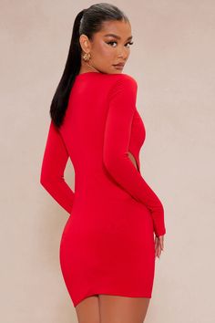 Available In Black And Red. Mini Dress Crew Neckline Long Sleeves Cut Outs Double Lined Thick Knit Stretch Fabric Shell: 92% Polyester 8% Spandex Imported | Lennox Double Lined Cut Out Knit Mini Dress in Red size XL by Fashion Nova Red V-neck Bodycon Dress For Winter, Solid Crew Neck Party Dress, Long Sleeve Elastane Bodycon Dress For Club, Red Midi Length Elastane Dress, Red Midi-length Elastane Dress, Bodycon Mini Dress With Crew Neck, Winter Bodycon Dress In Elastane, Winter Elastane Bodycon Dress, Stretch Bodycon Dress With Crew Neck For Party