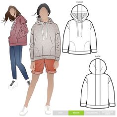 a woman in a hoodie and shorts standing next to each other