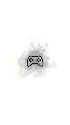 a black and white drawing of a video game controller in the middle of some ink blotches