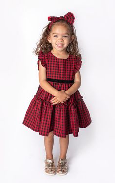 Flutter sleeve red and black plaid dress. Back zipper closure. Fully lined. Hand-wash with cold water. Made from Polyester Popatu style SPB-13335 Red And Black Plaid Dress, Red Check Dress, Black Plaid Dress, Kids Christmas Dress, Toddler Christmas Dress, 4 Baby, Christmas Dresses, Dress Back, Check Dress