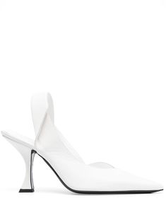 white calf leather slingback strap twist detailing pointed toe square ends high sculpted heel White Leather Slingback Pumps With Wrapped Heel, White Slingback Pumps With Wrapped Heel And Pointed Toe, Chic White Slingback Pumps With Square Toe, White Slingback Pumps With Sculpted Heel For Formal Occasions, White Leather Slingback Pumps With Sculpted Heel, White Square Toe Slingback Pumps, White Formal Slingback Pumps With Wrapped Heel, Formal White Slingback Pumps With Wrapped Heel, Fitted White Slingback Pumps For Evening