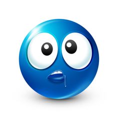 a blue emotiction with eyes and tongue sticking out