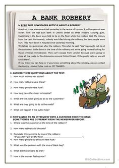 a bank robber worksheet with answers