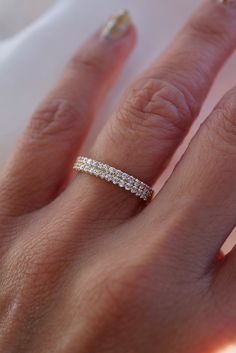 Double Row Diamond Band | BrillianceInDiamonds Double Pave Wedding Band, Pave Wedding Bands, Stackable Wedding Bands, Jewelry Essentials, Tiny Diamond, Diamond Rings Bands, Anniversary Bands, The Double, Diamond Band