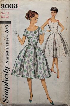 Vintage 1950s sewing pattern | Dress | Simplicity 3003 Sewing Patterns 50s Dress, Vintage Sewing Patterns Free 50s Dresses, 50s Sewing Patterns, Vintage Dress Patterns 1950s, 1950s Fashion Illustration, 1957 Fashion, 1950 Sewing Patterns, 50s Dress Pattern, Princess Style Dress