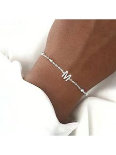 1pc Fashion Stainless Steel Initial Beaded Chain Bracelet For Women Silver    Stainless Steel     Women Fashion Jewelry, size features are:Bust: ,Length: ,Sleeve Length: Initial Bracelet Silver, Beaded Chain Bracelet, Chain Bracelet For Women, Initial Bracelet, Watches Women Fashion, Bracelet For Women, Beaded Chain, Silver Bracelets, Womens Bracelets