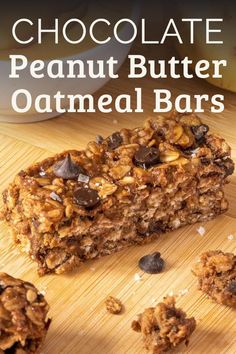 chocolate peanut butter oatmeal bars on a cutting board