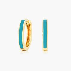 14K Yellow Gold Turquoise Enamel Huggie Hoop Earrings. These earrings exemplify everyday elegance. Wear them every day or save them for a special occasion, the turquoise enamel is the perfect punctuation for any look. Earrings Bar, Everyday Elegance, Enamel Ring, Enamel Earrings, Huggie Hoop Earrings, Punctuation, Juicy Couture, Precious Metals, Fashion Ideas