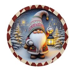 a plate with a santa clause holding a lantern