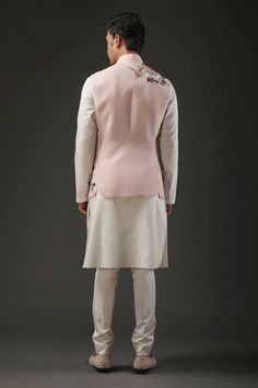 Buy Pink Matka Silk Embroidered Floral Resham Nehru Jacket For Men by Rohit Bal Online at Aza Fashions. Nehru Jacket For Men, Resham Embroidery, Resham Work, Rohit Bal, Nehru Jacket, Nehru Jackets, Jacket For Men, Powder Pink, Floral Motifs