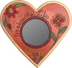 Heart Shaped Mirror –  It's a Beautiful Life heart-shaped mirror with pink floral motif Heart Shaped Mirror, Sticks Furniture, Heart Mirror, Object Art, Shaped Mirror, Stick Art, A Beautiful Life, Des Moines Iowa, Handmade Heart