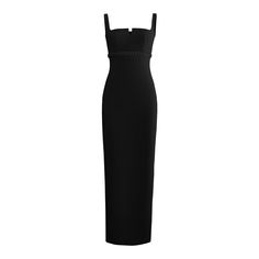 Square Neckline Maxi Dress In Black | L'MOMO | Wolf & Badger Luxury Floor-length Maxi Dress For Dinner, Elegant Floor-length Maxi Dress For Dinner, Sleek Maxi Length Evening Dress For Dinner, Luxury Floor-length Evening Dress For Dinner, Fitted Bodice Maxi Evening Dress For Dinner, Maxi Length Evening Dress With Fitted Bodice For Dinner, Luxury Fitted Maxi Dress, Sleek Maxi Evening Dress With Fitted Bodice, Sleek Cocktail Maxi Dress With Fitted Bodice