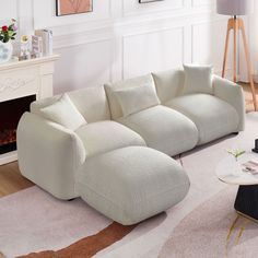 MINIMALIST &amp; SCANDAVANIAN: Beige color, boucle, unique corner design, stylish appearance, all these make the sofa so different from others. It must be an icing on the cake in your room and would add a touch of fashion to your decor. FULL OF COMFORT: Softness is one of the most significant features this three seater sofa possess. The seat and back of the sofa are filled with thick sponge. Medium soft of the seat make you not sinking in. Soft Sherpa fabric is skin-friendly. The comfort level certainly wou Deep Comfy Couch, Aesthetic Couches, Puffy Couch, Comfy Couches Living Room, Cute Couches, Puffy Sofa, Aesthetic Couch, Puff Couch, Dream Couch