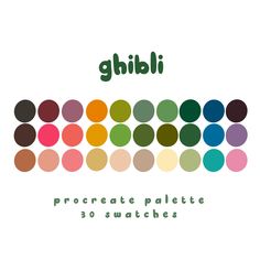 a poster with different colors and numbers for ghibli's palettes