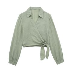 Lasaky - Solid Color Buttoned Collar Shirt Casual Short Top Female Shirts, Button Collar Shirt, Linen Tops, Cropped Blouse, Oversized Denim Jacket, Casual Heels, New Green, Neck Wrap, Collar Shirt