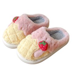 Material: Plush Run small. please review the sizing information Kawaii Slippers, Dr Shoes, Artsy Outfit, Ice Cream Cones, Kawaii Style, Fuzzy Slippers, Strawberry Ice Cream, Aesthetic Shoes, Pretty Shoes