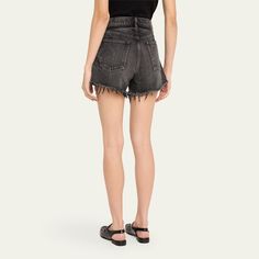 MOUSSY VINTAGE "Aristida" shorts featuring a frayed hem in faded black denim  Approx. 2.95" inseam High rise Five-pocket style Easy fit Button/zip fly; belt loops Cotton Machine wash cold, line dry Imported Edgy Cutoff Jean Shorts With Belt Loops, Edgy Washed Black Cutoff Bottoms, Washed Black Cutoff Shorts, Trendy Washed Black Shorts With Frayed Hem, Edgy Washed Black Shorts, Black Five Pocket Shorts For Summer, Black Five Pockets Summer Shorts, Black Summer Shorts With Five Pockets, Edgy Cutoff Jean Shorts With Pockets