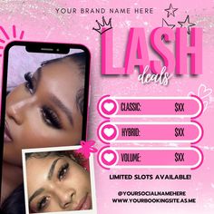 Lash Booking Flyer, Lash Tech Flyer, Lash Services, Lash Books Open, Lash Extension Flyer, Books Open Flyer | Editable Canva Template Edit this easy, ready-to-edit Canva template for your beauty brand to attract loyal and new clients.  WHAT'S INCLUDED IN THIS DOWNLOAD: - PDF file with instructions and download link for this editable Canva template (1080 x 1080 px) YOU WILL NEED A CANVA ACCOUNT TO ACCESS THIS TEMPLATE. It is free to create an account if you do not have one already. **THIS TEMPLAT Lash Business Planner, Valentines Lash Special, Lash Promotion Ideas Instagram, Lash Page Ideas, Lash Tech Bio Ideas, Selling Lashes Business, Lash Price List Ideas, Lash Suite Ideas