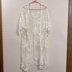 Medium Off-White Sheer Lace Cardigan Cover-Up Great Condition. Never Worn. Originally Purchased On Amazon Lace Cover Up, Long Lace Cardigan Outfit, Lace Cardigan Outfit, Western Party Outfit, Proposal Outfit, White Lace Cardigan, Bow Outfit, White Cover Up, Western Party