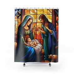 the birth of jesus shower curtain