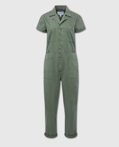 The Grover is our bestselling jumpsuit with a button front closure.Our most-loved workwear-inspired one piece comes in an army green color. With adjustable straps on the side, the Grover can be worn cinched at the waist or straight for a looser fit. Rise: 11 1/4" | Inseam: 28"Measurements taken from size Small For a tighter fit, please size down. XXS= 00-0, XS= 0-2, S= 2-4, M= 6-8, L= 10-12, XL= 14, XXL=16 100% Cotton Wash coldImported