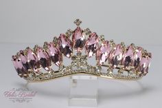 "Beautiful sparkling girl tiara, gold enhanced with pink crystals.  Perfect for any occasion. It has a loop at the end of each side to attach it in your hair with bobby pins for added security. Tiara: Approx. 2.35\" tall at its tallest point" Pink Princess Jewelry For Wedding, Pink Crown-shaped Wedding Jewelry, Elegant Pink Crown-shaped Jewelry, Princess Style Wedding Crown, Gold Princess Crown With Structured Shape, Gold Princess Crown For Wedding, Princess Style Gold Crown With Structured Shape, Wedding Crown With Structured Princess Style, Princess Style Wedding Crown With Structured Shape