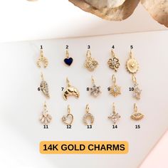 These solid gold charms have a minimalist design and are perfect as a pendant or for attaching to bracelets and anklets. With a 6mm diameter bail, they're easy to add to your favorite chain. You can add one by one to your cart when you want to order more than one pendant. If you add two or more pendants to your cart, a 40% discount will be automatically added. THIS LISTING IS FOR CHARMS ONLY. THE CHAINS SHOWN IN THE IMAGES ARE EXAMPLES; CHAIN WILL NOT BE SENT WITH YOUR ORDER. ❥ HOW TO ORDER EASY Yellow Gold Plated Charm Bracelet With Dangling Charms, Celestial Style Gold Charm Necklace With Zodiac Sign, Gold Charm Necklace With Zodiac Sign For Gift, Gold Zodiac Sign Charm Necklace For Gift, Yellow Gold Brass Charm Necklace With Dangling Charms, Solid Gold Charms, Jewelry Making Bracelet, Gold Charm Necklace, Handmade Charms