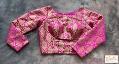 Pink Brocade Crop Top With Full Sleeves Blouse Brocade Crop Top, Pink Brocade, Full Sleeves, Pink Blouse, Full Sleeve, Crop Top, Crop Tops, Couture, Silk