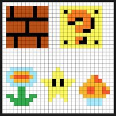 an image of pixel art with different colors and shapes on it's sides, including one