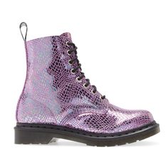 New In Box. A Classic '90s Boot Beloved By The Grunge Generation Gets An Eye-Catching Update With A Metallic Iridescent Rainbow + Pastel Lavender Suede Upper. We Love The Unicorn/Pastel Goth Punk Trend. Heel Style: Block/Chunky Toe Style: Closed Toe 1 1/4" Heel; 1/2" Platform (Approx) 6 1/2" Shaft Lace-Up Style Removable Insole Leather (Suede) Upper/Textile Lining/Synthetic Sole Purple Lace-up Boots For Streetwear, Casual Purple Boots For Streetwear, Purple Round Toe Boots For Streetwear, Purple Lace-up Boots For Spring, Trendy Purple Boots With Round Toe, Trendy Purple Round Toe Boots, Trendy Purple Lace-up Boots, Trendy Purple Winter Boots, Womens Black Combat Boots