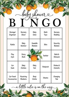 a baby shower game with oranges on it