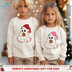 ❤️ Get your little ones in the holiday spirit with our Cute Christmas Ghost Sweatshirt! Perfect for kids, this retro-inspired shirt features an adorable and funny Christmas ghost design. Personalize it with your child's name to make it a unique and special gift. Ideal for festive gatherings, this cozy and charming sweatshirt will bring smiles and joy throughout the holiday season. Make Christmas extra fun with this delightful custom name Christmas shirt! ❤️ P R O D U C T * I N F O * Classic, uni Funny Christmas Gift Ideas, Ghost Outfit, Christmas Ghost, Retro Ghost, Christmas Shirts For Kids, Ghost Sweatshirt, Name Christmas, Kids Funny, Ghost Design