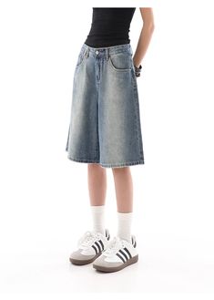 Stay cool and on-trend with our Denim Bermuda Wide-Leg Jean Shorts, a summer wardrobe essential with a retro-chic flair. Crafted for comfort and style, these shorts boast a high-quality denim fabric with a distinctive gradient design and a relaxed fit. Their wide-leg cut provides a breezy, casual look perfect for versatile styling, while the sturdy craftsmanship ensures these shorts are a durable addition to any fashion-forward collection. Whether you're heading to a laid-back brunch or an after Teen Style, Summer Wardrobe Essentials, Baggy Shorts, Gradient Design, Simple Tees, Long Shorts, Retro Chic, Baggy Jeans, Casual Look