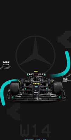 the mercedes formula team's new car is shown in this graphic art print, which depicts