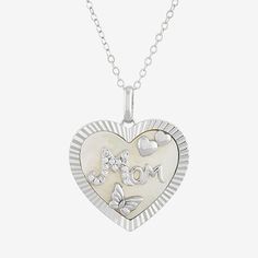 Included: 1 Chain(s), 1 Pendant(s)Features: Mom JewelryJewelry Closure: Lobster ClaspShape: HeartStone Cut: OvalMetal Color: WhiteChain Length: 18 InchPendant Length: 24.2mmPendant Width: 17.1mmMetal: Sterling SilverChain Construction: CableCare: Wipe CleanStone Type: 1 Simulated Mother of Pearl, 15 Cubic ZirconiaNecklace Type: Pendant NecklacesCountry of Origin: Imported White Gold Pendant Charm Necklace For Mom, White Necklace With Heart Charm For Birthday, White Heart Necklace With Charm For Birthday, Personalized White Gold Heart Necklace For Mother's Day, White Heart Pendant Jewelry For Birthday, White Heart Pendant Necklace For Birthday, Personalized White Heart Necklace For Mother's Day, Personalized White Heart Pendant Necklace, Nickel Free Necklaces For Mother's Day