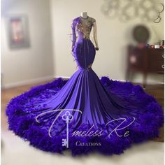 Purple Prom Dress With Feathers, Mascara Ball Dress, Purple And Gold Prom Dress, Purple Prom Dresses Black Women, Royal Purple Prom Dress, Feather Prom Dresses, Baddie Prom Dresses, Prom 2k23, Prom 2k24