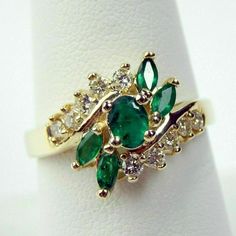 Emerald Ring Engagement Diamond, Diamond Cluster Engagement Ring, Lab Created Emerald, Cluster Engagement Ring, Diamond Cluster Ring, Emerald Diamond, Diamond Cluster, Jewelry Rings Engagement, Gold Plated Silver