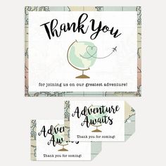 two thank cards with the words, thank you for joining us on our greatest adventure