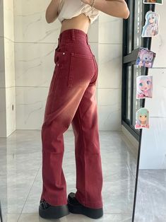 Material : Cotton Fabric Type: Thin denim Design: Stone wash Closure Type: Zip up Pants Type: Straight Waist Type: High Style : Y2K Aesthetic Size (cm) Length Waist Hip S 103 64 99 M 104 68 103 L 105 72 107 XL 106 76 111 XXL 107 80 115 Size (inch) Length Waist Hip S 40.55 25.20 38.98 M 40.94 26.77 40.55 L 41.34 28.35 42.13 XL 41.73 29.92 43.70 XXL 42.13 31.50 45.28 Chain Pants, Printed Denim Pants, Fishnet Crop Tops, Low Waist Pants, Red Denim, Baggy Cargo Pants, Preppy Girl, Belted Shorts, Colored Pants