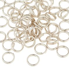 silver plated jump rings on a white background