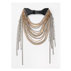 Multi-strand chain necklace with metal links. Leather strap closure with metal buckle. Leather T Shirt, Blazers Shoes, Trench Coat Dress, Necklace Leather, Waistcoat Dress, Linen Suits, Cargo Shirts, Cardigan Sweater Dress, Cardigan Sweater Jacket