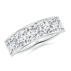 a white gold ring with five diamonds on the side, set in 18k white gold