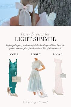 Light pastel, cool toned dresses for the Light Summer Colour Season, perfect for the festive season!