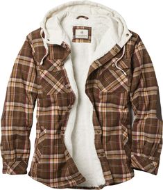 This unique hooded flannel shirt jac takes it up a notch! Lined with a thick super soft berber and insulated with poly-fill for those times when a jacket is too much. Features a 100% cotton flannel shell for softness and durability, fleece lined hood, and Signature Buck snaps throughout. Finished with smooth lined quilted sleeves for easy-wearing comfort and durable elbow patches for the rugged outdoors. Cheap Men's Winter Flannel Shirt, Cheap Long Sleeve Camp Shirt With Pockets, Lined Flannel Shirt, Quilted Sleeves, Traditional Jacket, Slim Straight Pants, Hooded Flannel, Flannel Jacket, White Tail