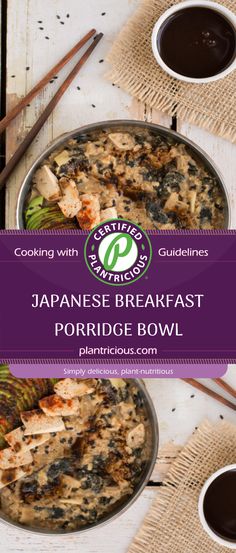 japanese breakfast porridge bowl with chopsticks next to it on a white table