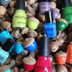 several different nail polish colors on top of nuts