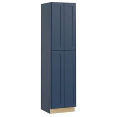 a tall blue cabinet with two doors